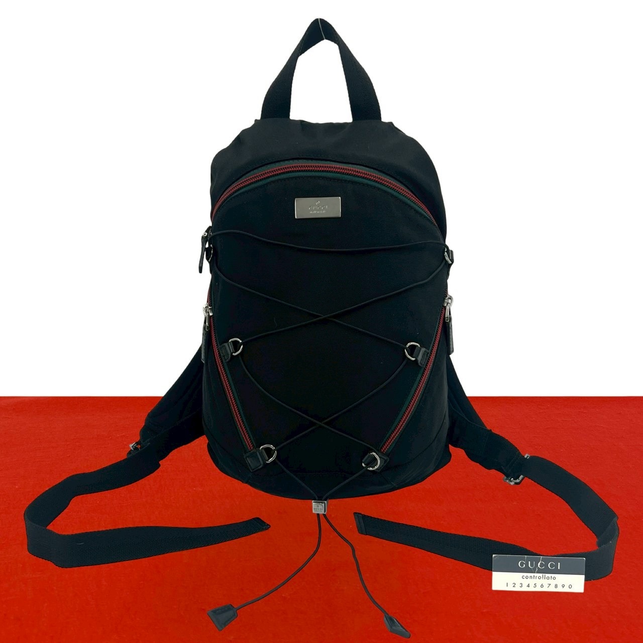 GUCCI グッチ シェリーライン ロゴ 金具 ナイロン リュックサック ブラック
 32177