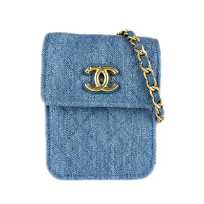 シャネル CHANEL ショルダーバッグ コットン ブルー ゴールド レディース【中古】 z9470