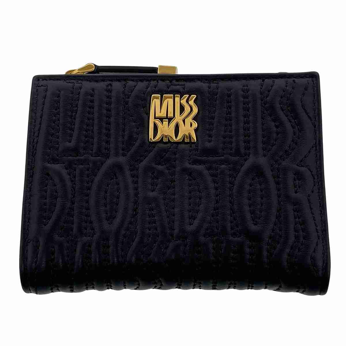 【再値下げ】Christian Dior クリスチャンディオール ミスディオール ダリア ウォレット 二つ折り財布 S3602UBTK レザー ブラック レディース【中古】