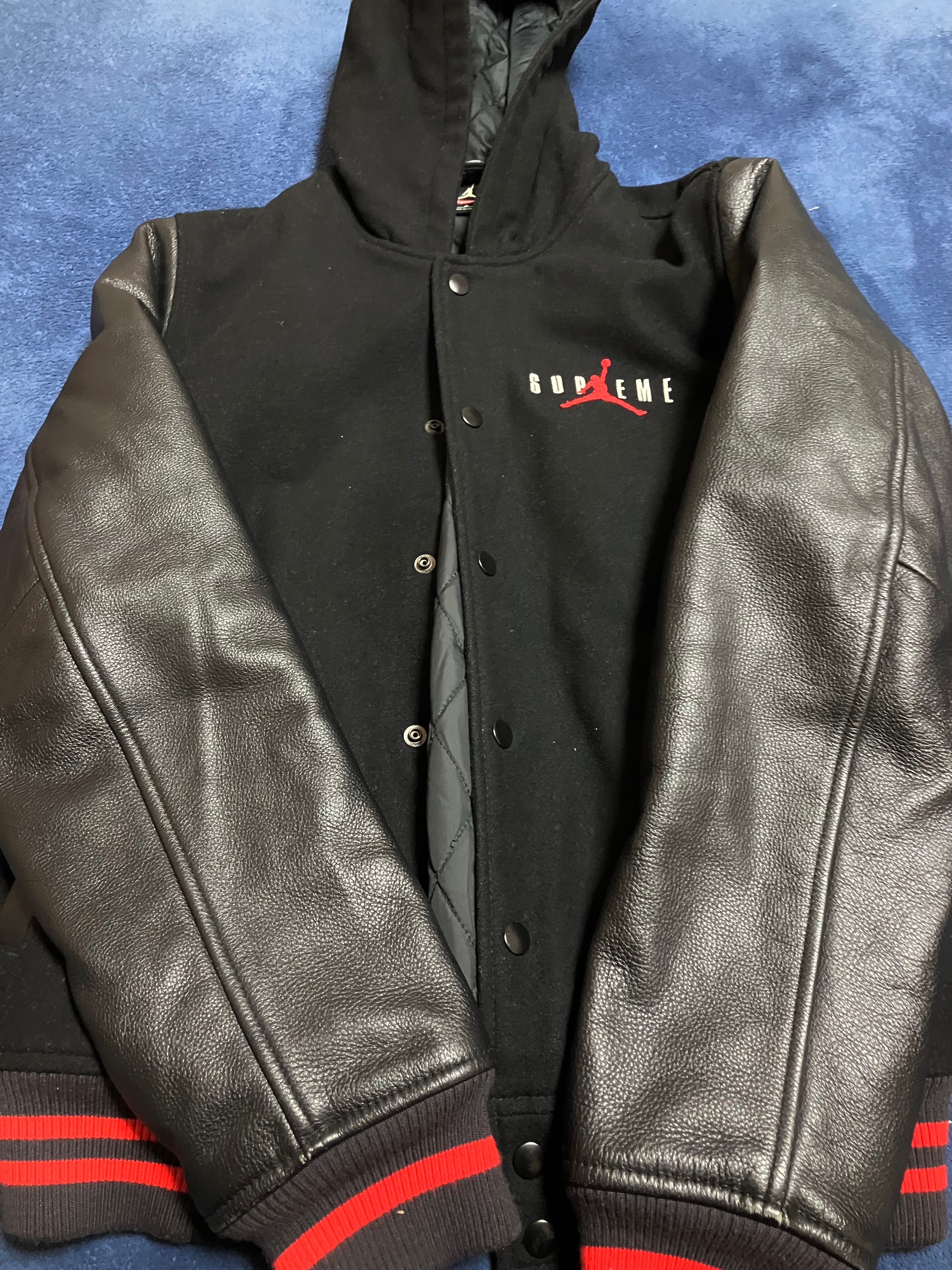 Supreme x Jordan Hooded Varsity Jacket "Black"