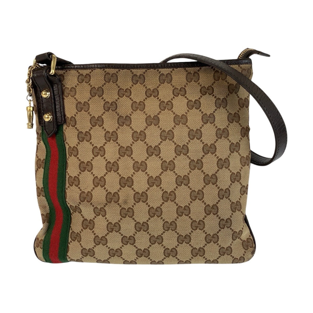 GUCCI グッチ シェリーライン ベージュ ブラウン ゴールド金具 GGキャンバス レザー/ ショルダーバッグ ポシェット 601296 【中古】
