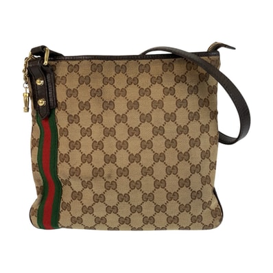 GUCCI グッチ シェリーライン ベージュ ブラウン ゴールド金具 GGキャンバス レザー/ ショルダーバッグ ポシェット 601296 【中古】
