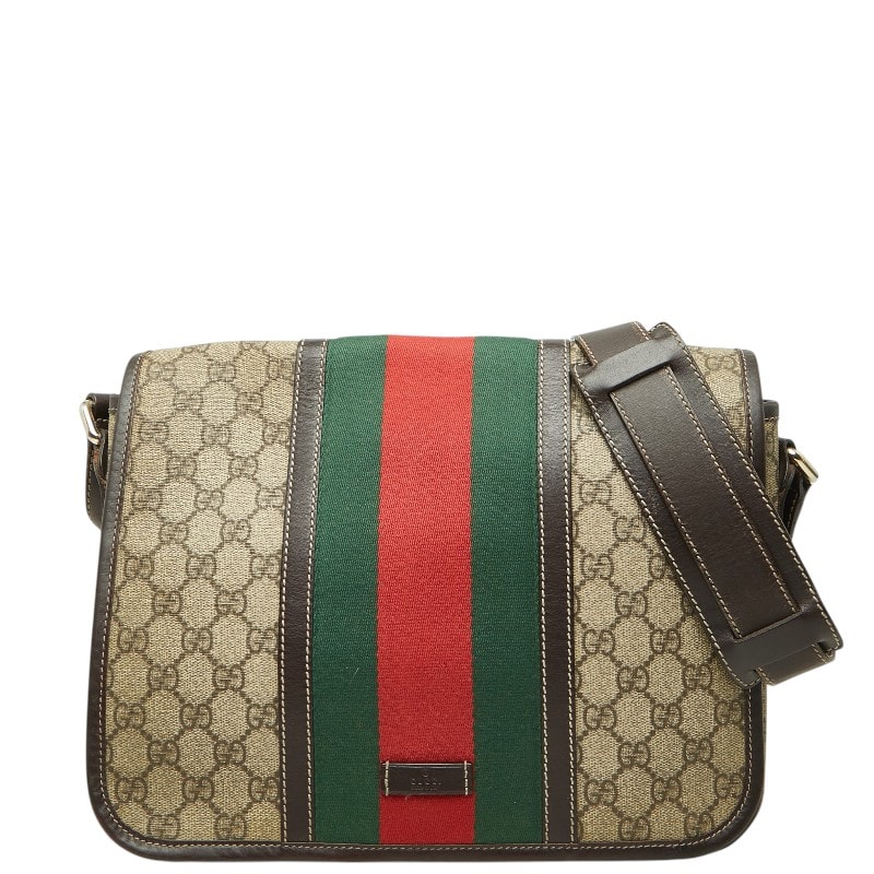 グッチ GGスプリーム シェリーライン メッセンジャーバッグ ショルダーバック 211130 ベージュ ブラウン レザー PVC レディース GUCCI 【中古】