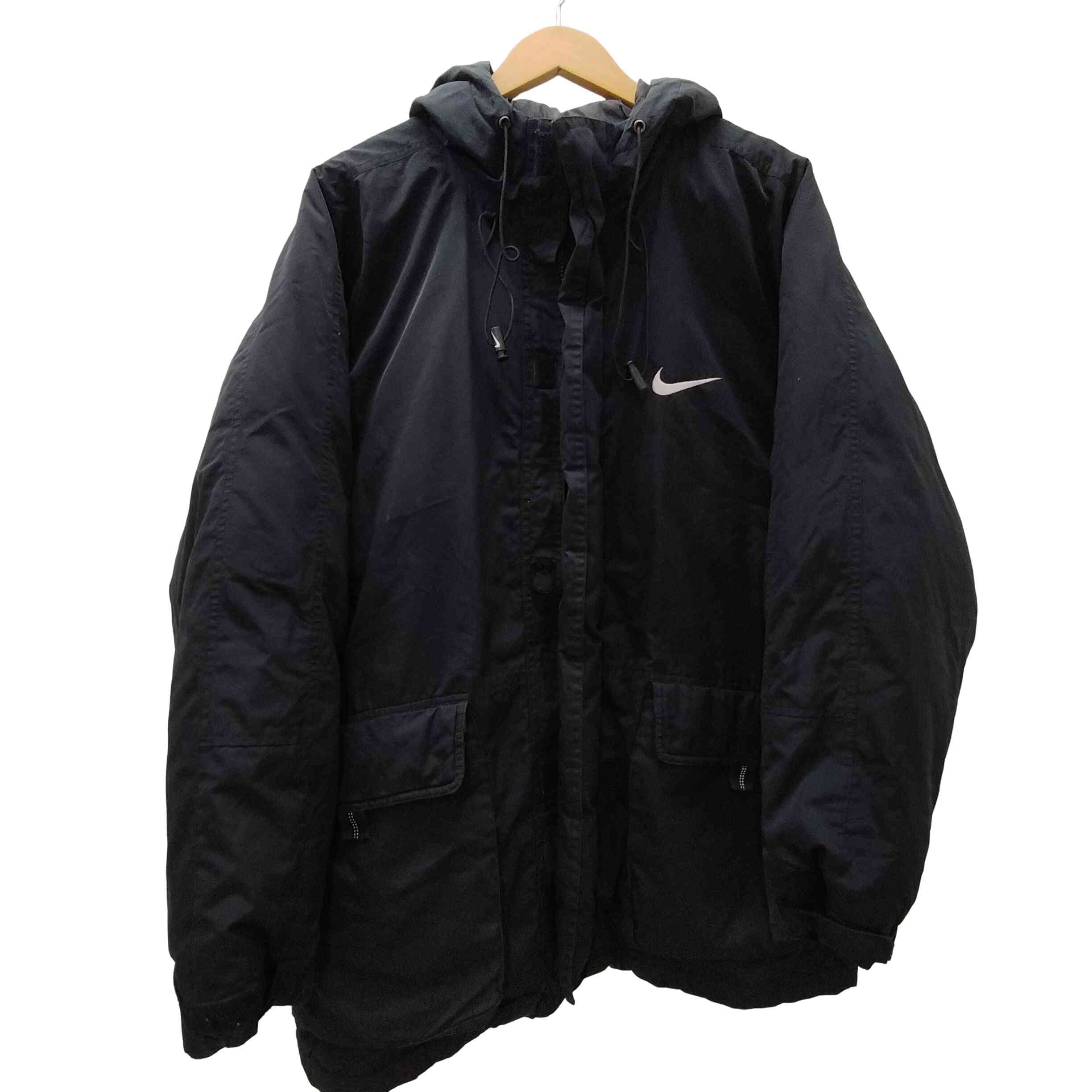 90S 白タグ スウッシュ ロゴ 刺繍 コンシールジップ ポケット フーデッド ダウン ジャケット【1140690720136】