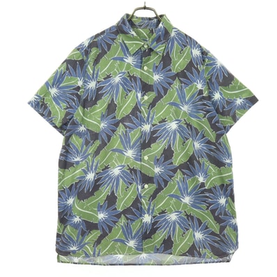 GAP ギャップ 総柄 花柄 半袖 コットンシャツ L ブルー系