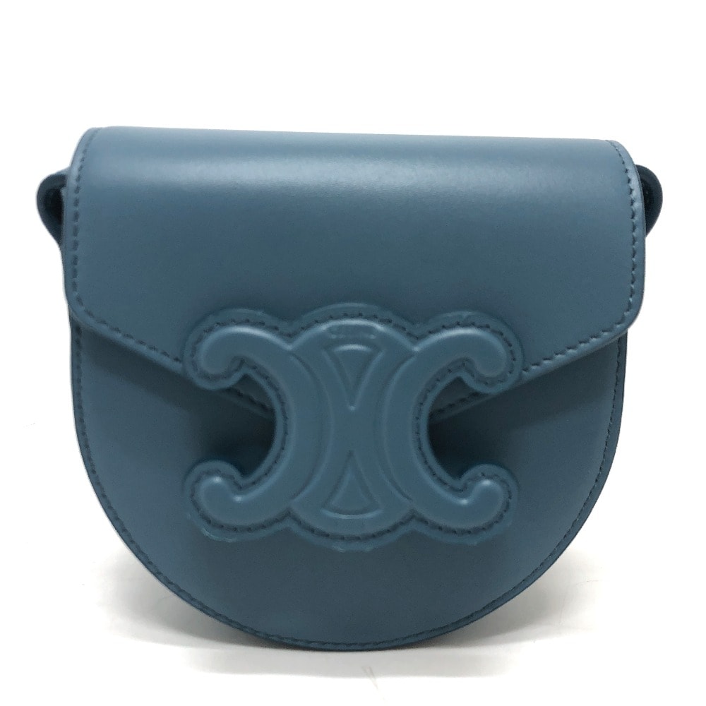 セリーヌ CELINE ミニ ブザス キュイル トリオンフ ショルダーバッグ レザー ブルー 新品同様