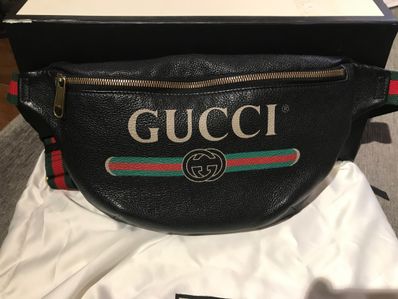 GUCCI Vintage Logo Print Leather Small Belt Bag "Black"