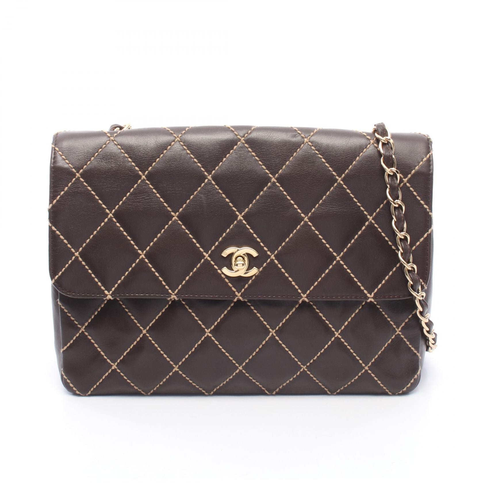 シャネル CHANEL ワイルドステッチ ショルダーバッグ バッグ レザー レディース ブラウン系 【中古】