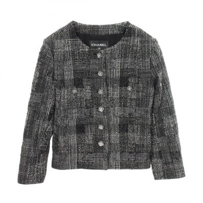 シャネル CHANEL ココマークボタン ツイード ノーカラージャケット 衣料品 アウター ウール コットン レディース ブラック系 / ホワイト系 P73194V64514 【中古】