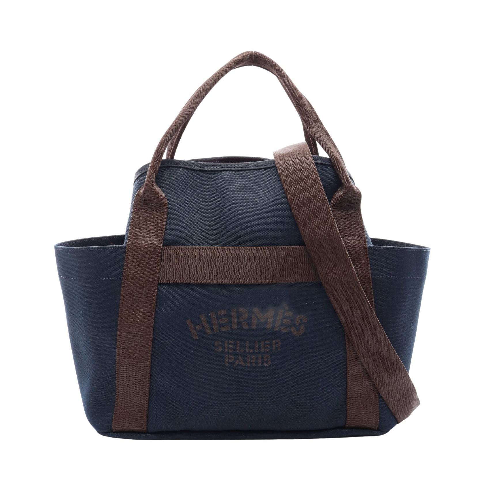 エルメス HERMES サック ド パンサージュ グルーム ブルーネイビー フー 2WAY トートバッグ バッグ トワルシェブロン / トワルミリタリー トワルシェブロン D刻印(2019年製造) レディース ネイビー系 / ブラウン系