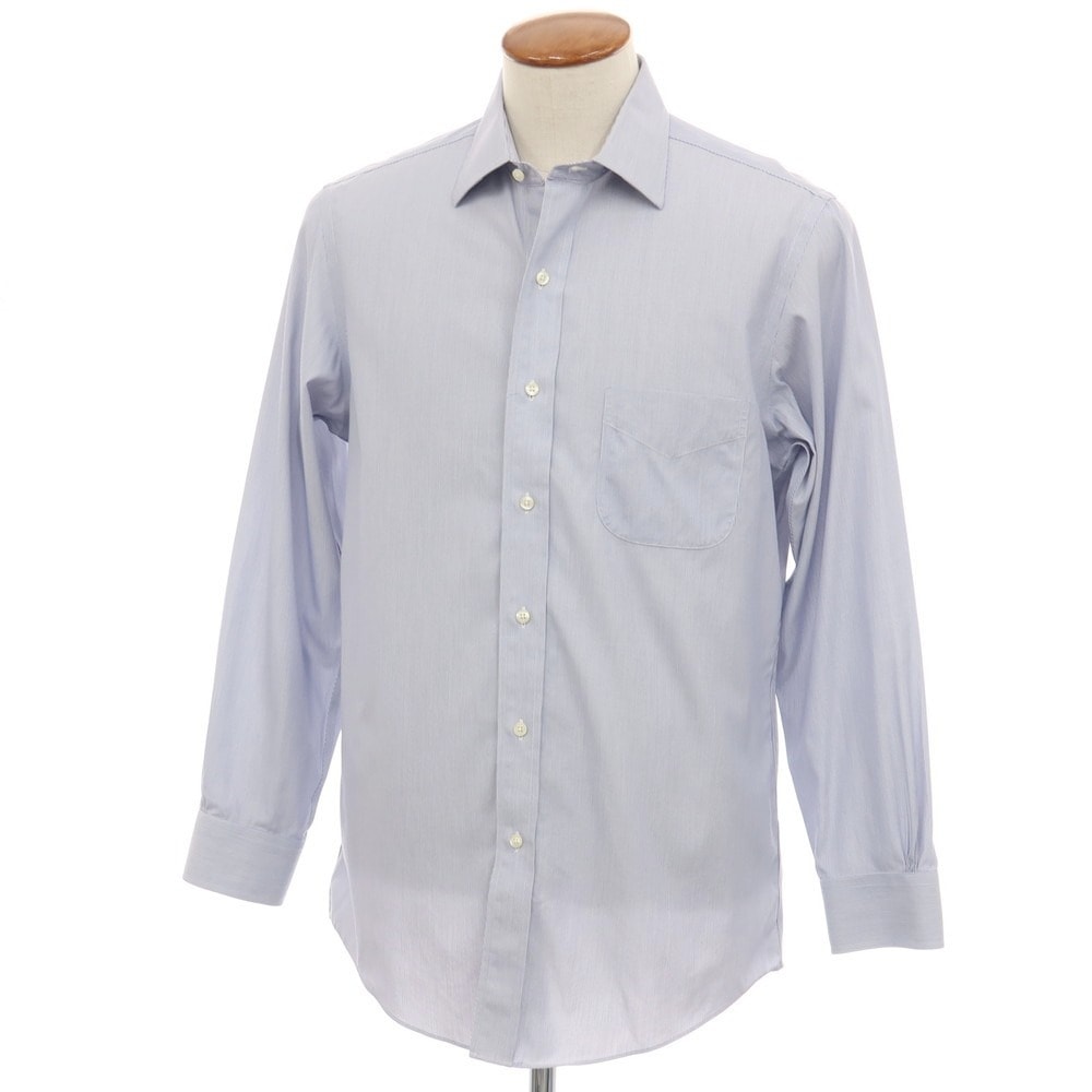 【中古】ブルックスブラザーズ Brooks Brothers コットンポリウレタン ストライプ レギュラーカラー ドレスシャツ ネイビーxホワイト【サイズ15.5】【メンズ】