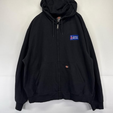 古着 ディッキーズ Dickies パーカー 大きいサイズ ワンポイント ロゴ ジャケット スウェット フルジップ 2XL ブラック系 メンズ