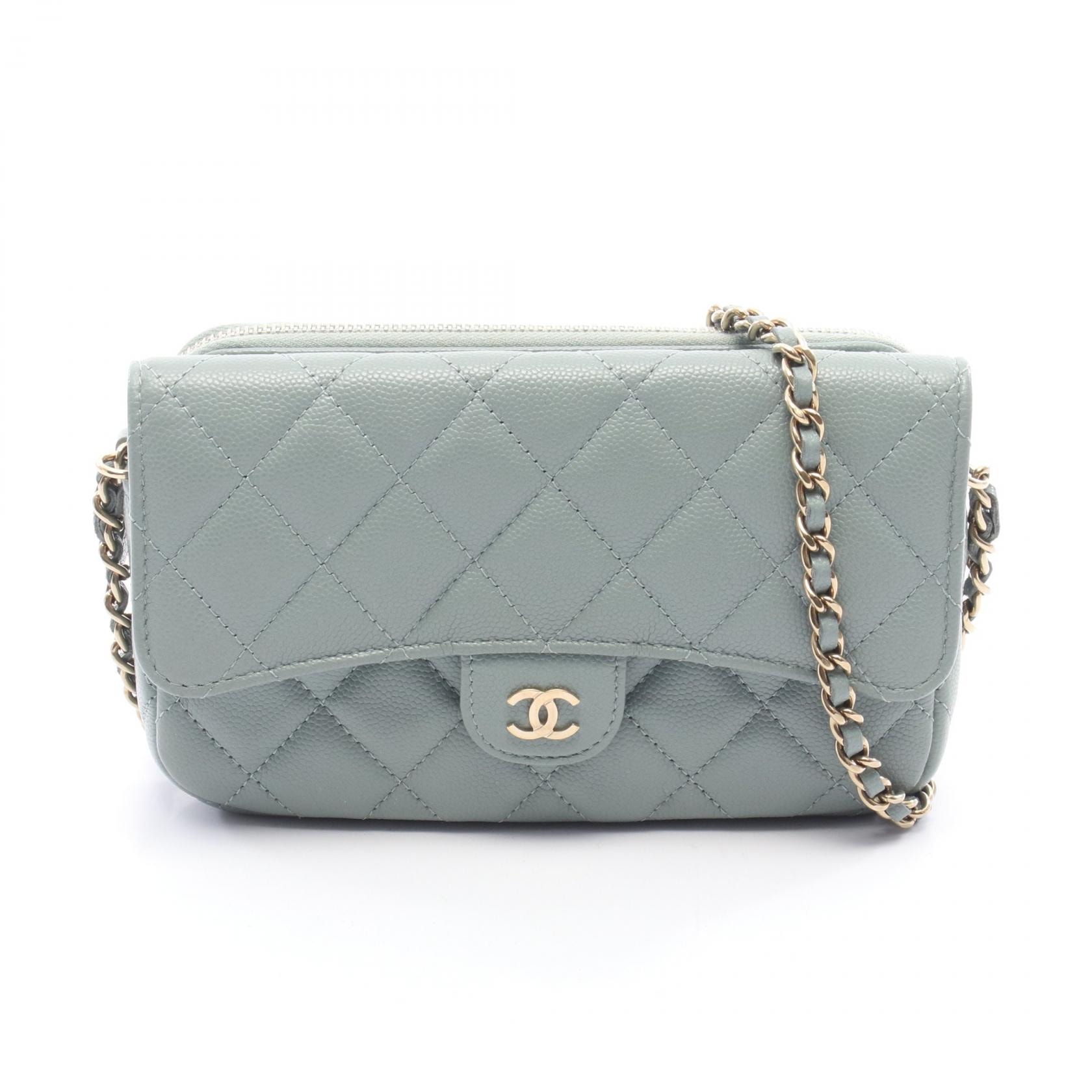 シャネル CHANEL マトラッセ チェーンフォンケースウォレット ショルダーバッグ バッグ キャビアスキン(グレインドカーフ) レディース グリーン系 AP2096 【中古】