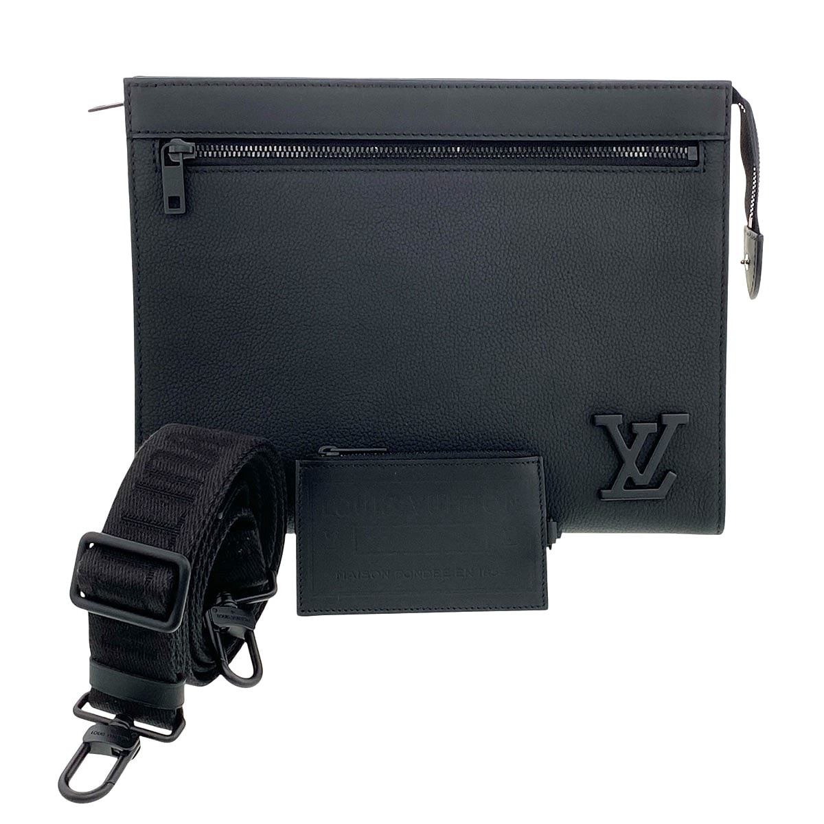 LOUIS VUITTON ルイ・ヴィトン LVアエログラム メッセンジャー ヴォワヤージュ ショルダーバッグ M59329 レザー ブラック  メンズ【中古】