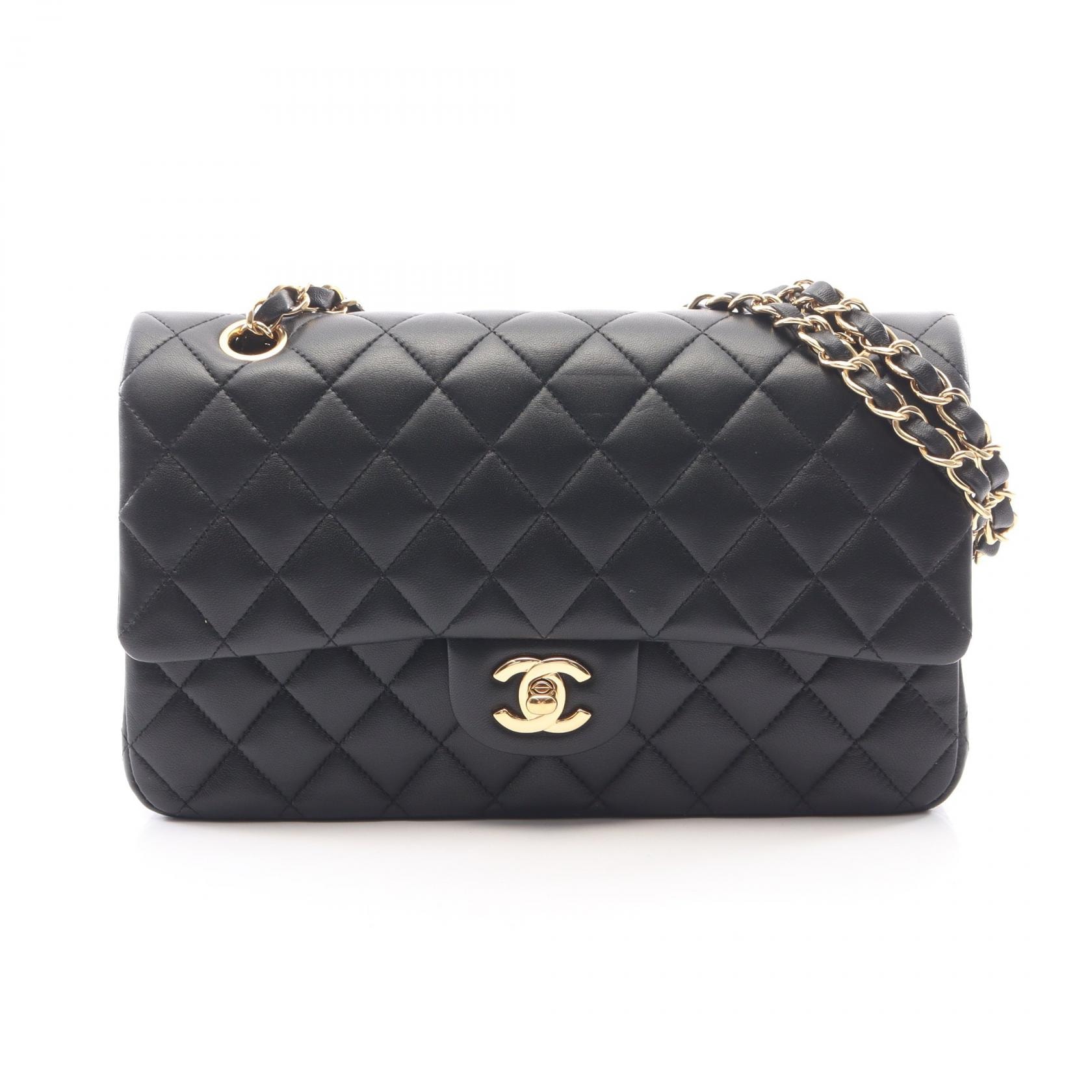 シャネル CHANEL マトラッセ Wフラップ ショルダーバッグ バッグ ラムスキン(羊革) レディース ブラック系 A01112 【中古】