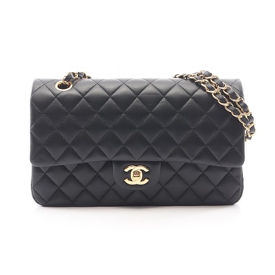 シャネル CHANEL マトラッセ Wフラップ ショルダーバッグ バッグ ラムスキン(羊革) レディース ブラック系 A01112 【中古】
