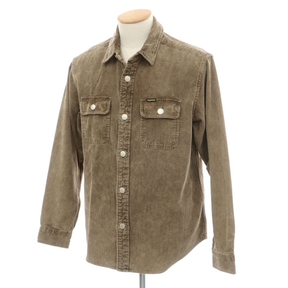 【中古】シュプリーム Supreme 2021年春夏 Washed Corduroy Shirt コーデュロイ カジュアルシャツ ダークブラウン【サイズS】【メンズ】