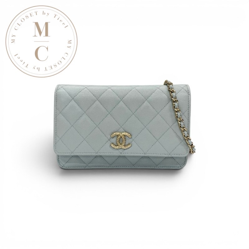 シャネル CHANEL バッグ ショルダーバッグ ライトブルー ゴールド ココマーク マトラッセ ロゴ チェーンウォレット