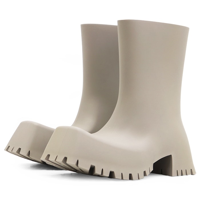 【新品同様】BALENCIAGA バレンシアガ TROOPERラバーブーツ サイズ 43 メンズ トゥルーパー スクエアトゥ 厚底 シューズ 靴 箱/袋付属 グレージュ 灰色 イタリア製 680660