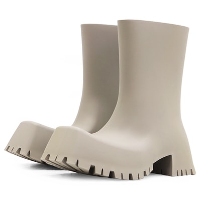 【新品同様】BALENCIAGA バレンシアガ TROOPERラバーブーツ サイズ 43 メンズ トゥルーパー スクエアトゥ 厚底 シューズ 靴 箱/袋付属 グレージュ 灰色 イタリア製 680660