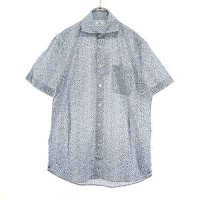 未使用 BEAMS HEART ビームスハート 小花柄 半袖 カッターシャツ M ブルー 胸ポケット