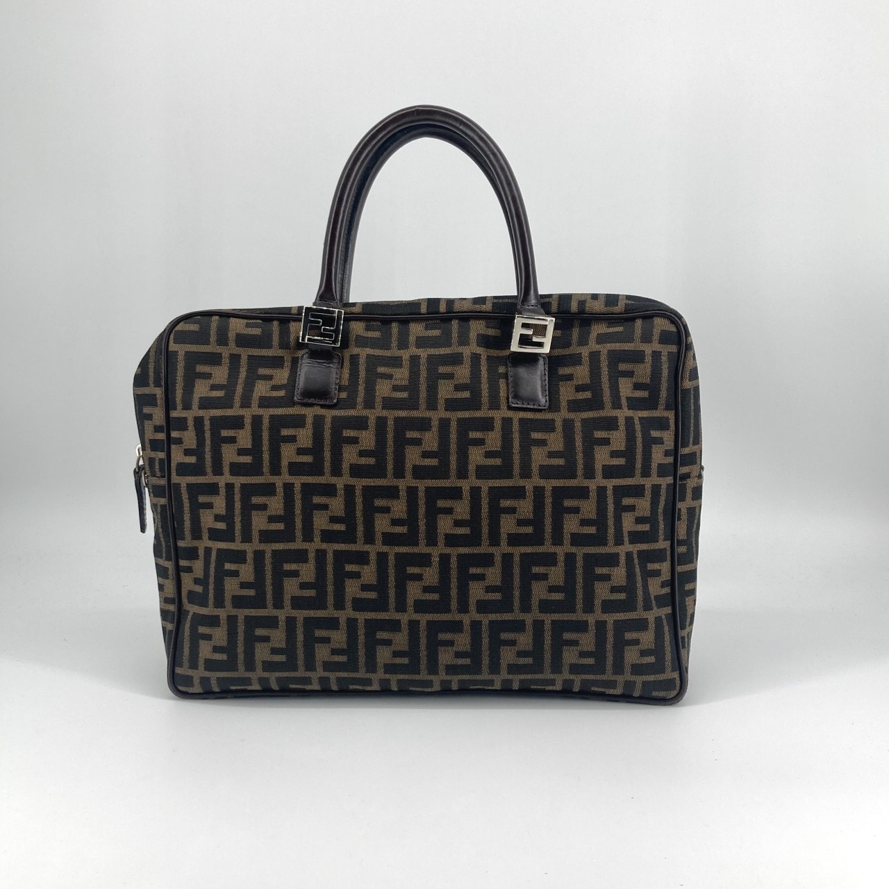FENDI(フェンディ) ズッカ柄 2WAY レザー / イカットナイロンキャンバス / ナイロンジャガード ブリーフケース ブラウン×ダークブラウン