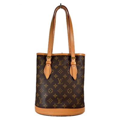 美品 LOUIS VUITTON ルイ・ヴィトン M42238 トートバッグ プチバケット モノグラムライン ブラウン モノグラムキャンバス/ヌメ革 レディース
