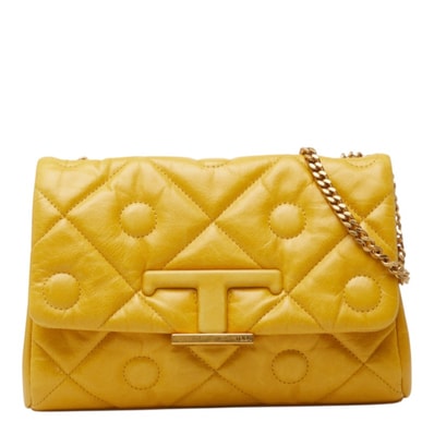 トッズ シグネチャー Tタイムレス キルティング チェーン ショルダーバッグ イエロー レザー レディース TOD’S 中古