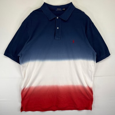 古着 ポロ・ラルフローレン POLO RALPH LAUREN 半袖 ポロシャツ グラデーション ボーダー ワンポイントロゴ刺繍 2XLT ネイビー メンズ