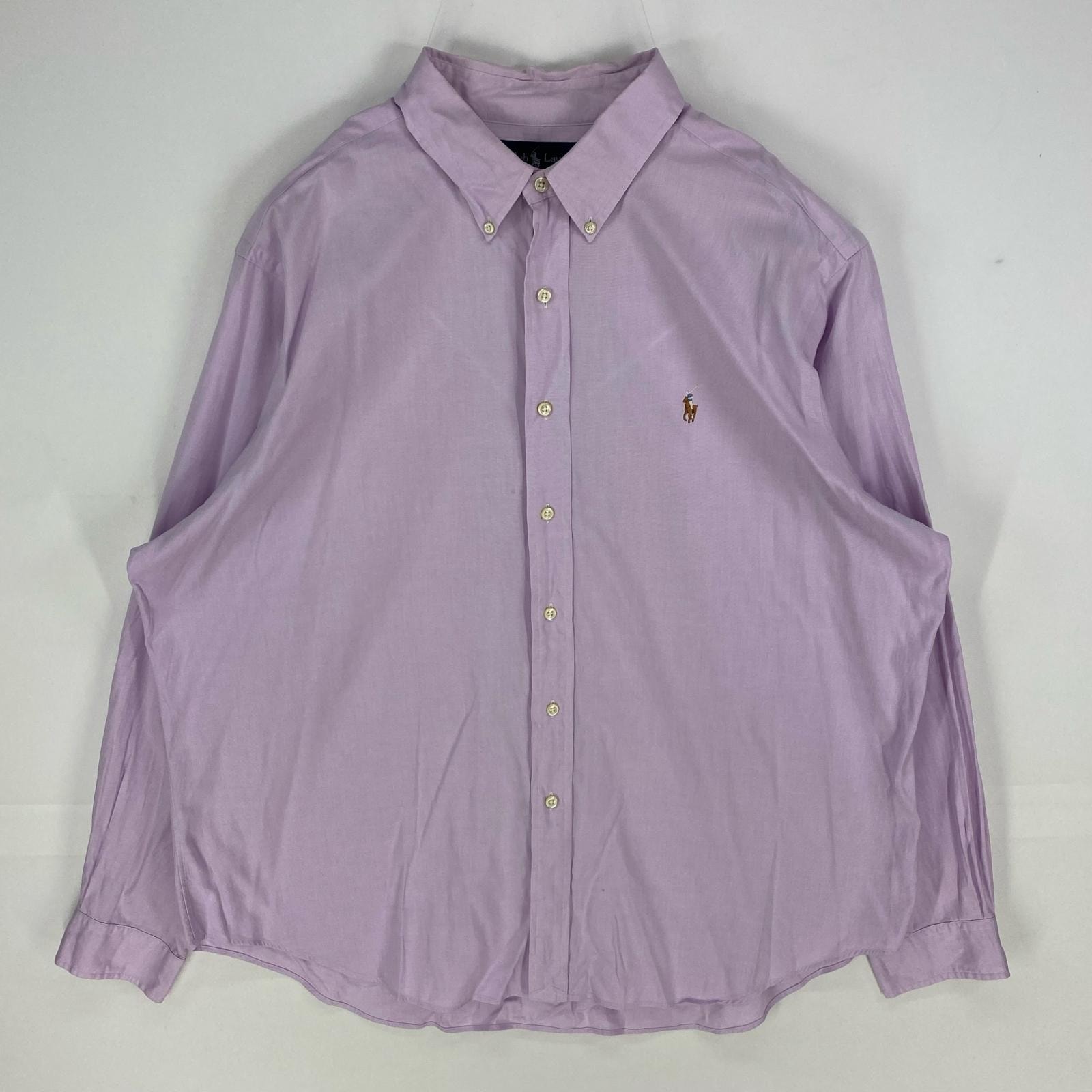 古着 ラルフローレン RALPH LAUREN 長袖シャツ ワンポイント ボタンダウン 大きいサイズ 2XL  ピンク系 メンズ
