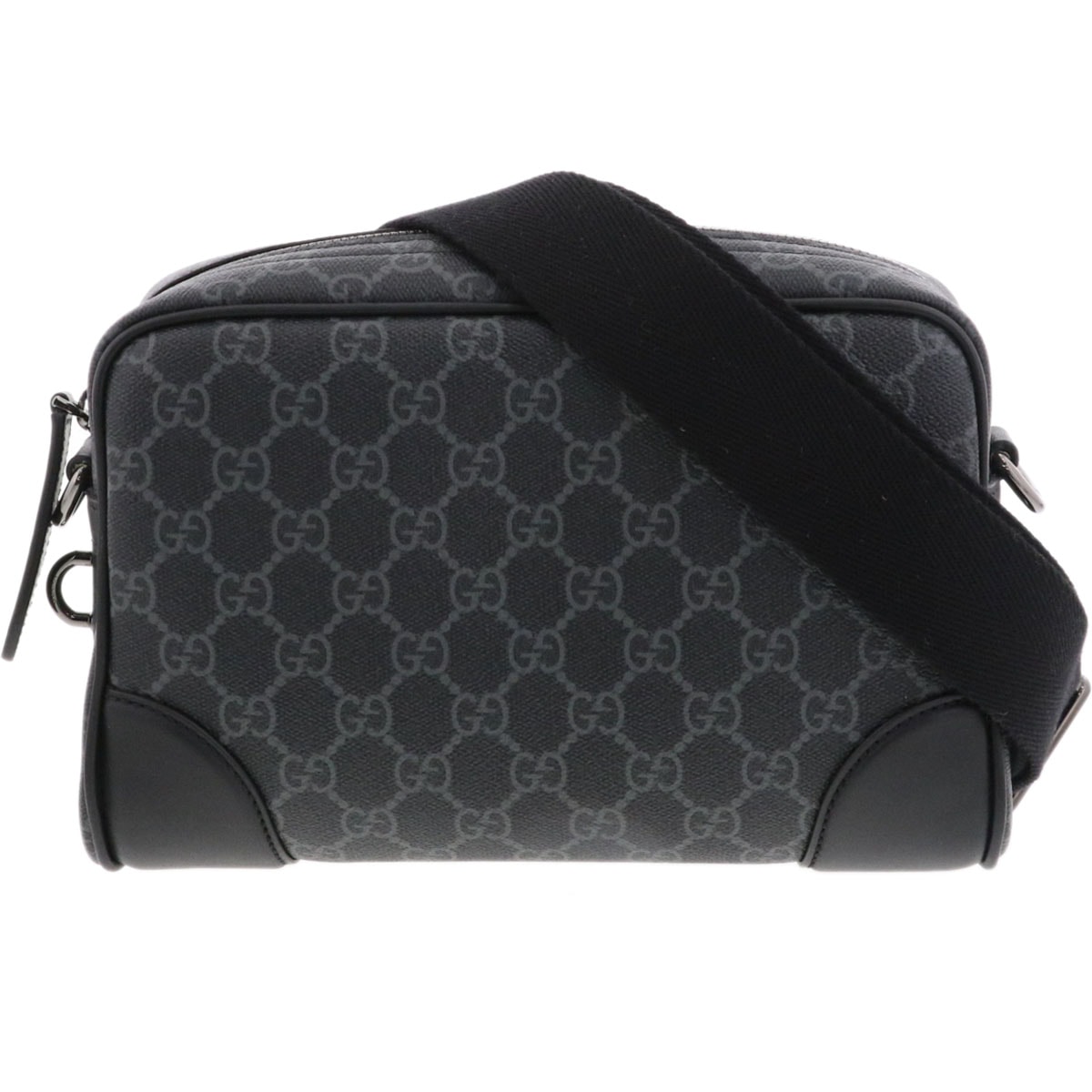 GUCCI グッチ GGエンブレム スモール クロスボディバッグ ショルダーバッグ 821155 スムースレザー ブラック メンズ【中古】