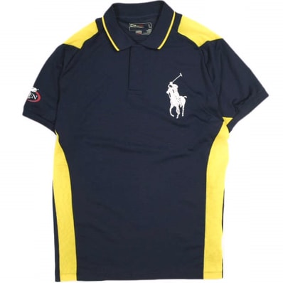 RLX Ralph Lauren アールエルエックス ラルフローレン US OPEN 2007 BIG PONY POLO ビッグポニーポロシャツ L Navy/Yellow 半袖 テニス トップス g23843