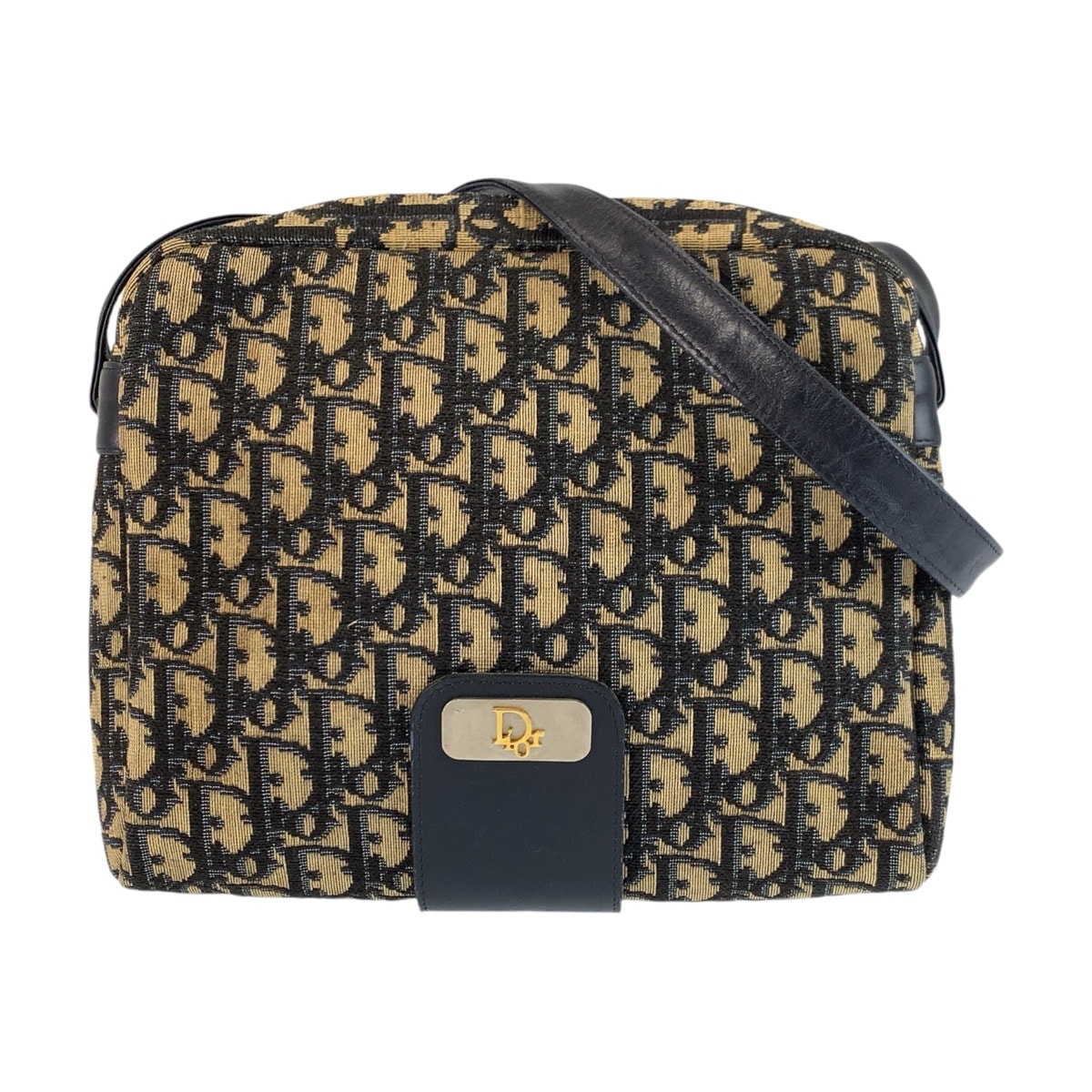 美品 Christian Dior クリスチャンディオール トロッター ネイビー ベージュ キャンバス レザー/ ショルダーバッグ 600702 【中古】