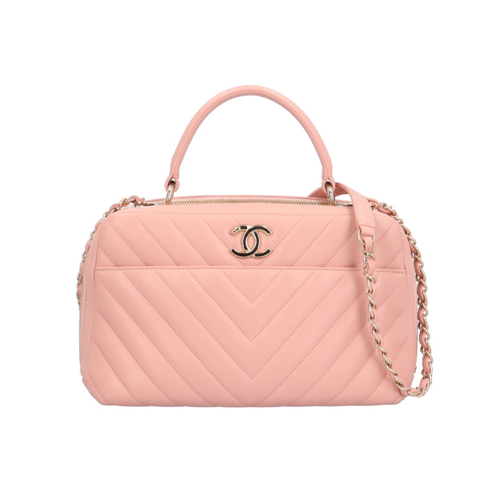 シャネル ボウリングバッグ Vステッチ トレンディCC ショルダーバッグ レザー A92238 ピンク レディース CHANEL  中古