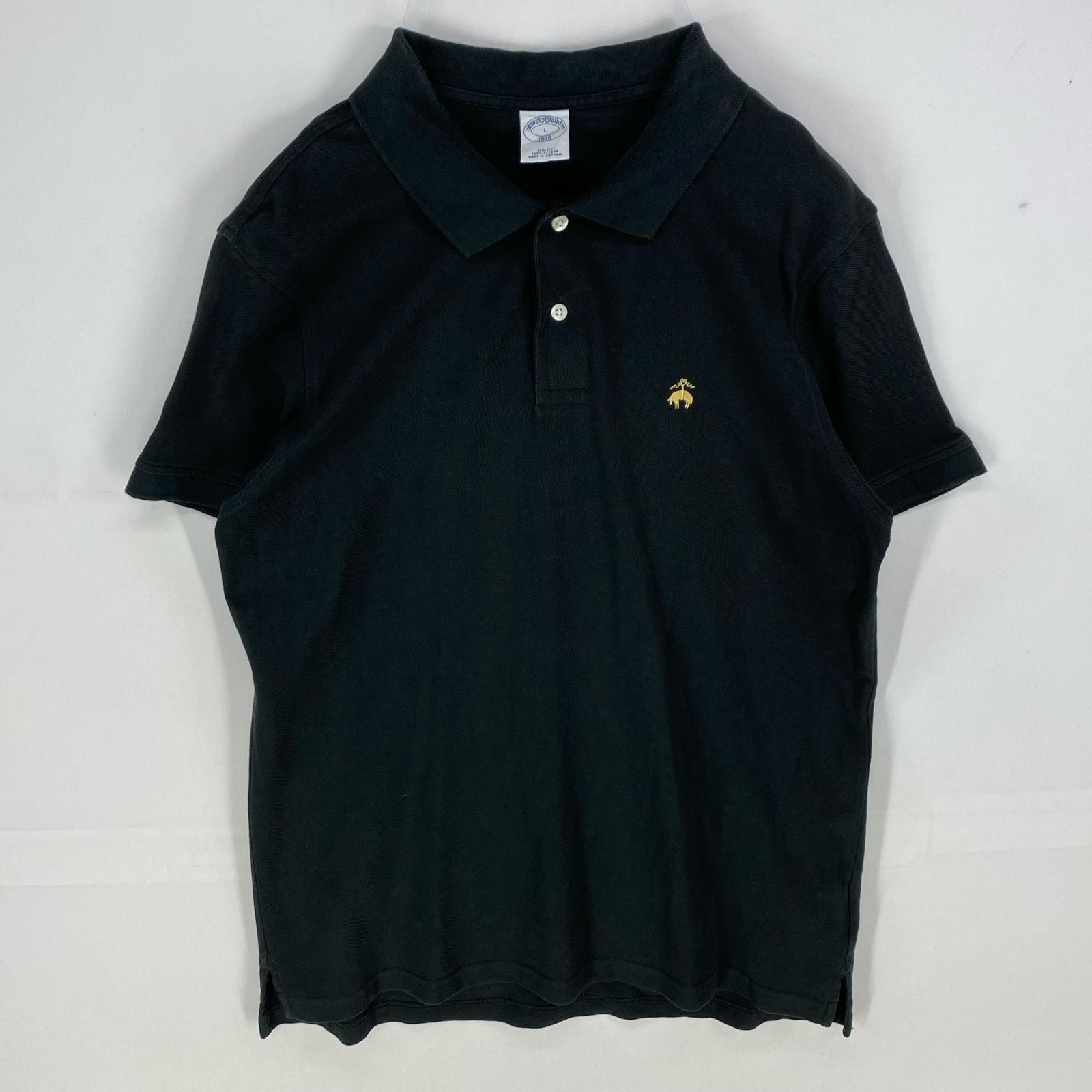 古着 ブルックスブラザーズ Brooks Brothers 鹿の子 半袖シャツ ワンポイント刺繍 1818 ポロシャツ L  ブラック系 メンズ