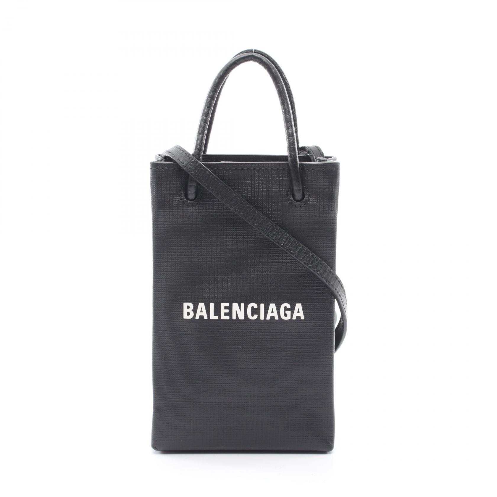 バレンシアガ BALENCIAGA フォンホルダー ミニ 2WAY トートバッグ バッグ レザー レディース ブラック系 528655 【中古】