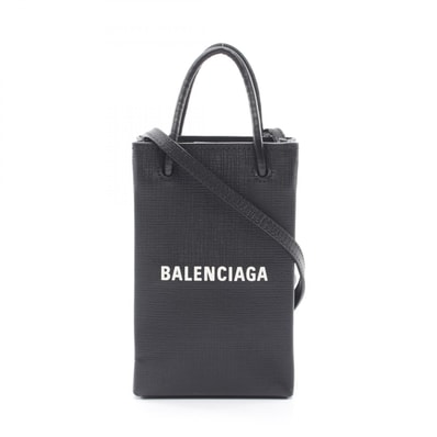 バレンシアガ BALENCIAGA フォンホルダー ミニ 2WAY トートバッグ バッグ レザー レディース ブラック系 528655 【中古】