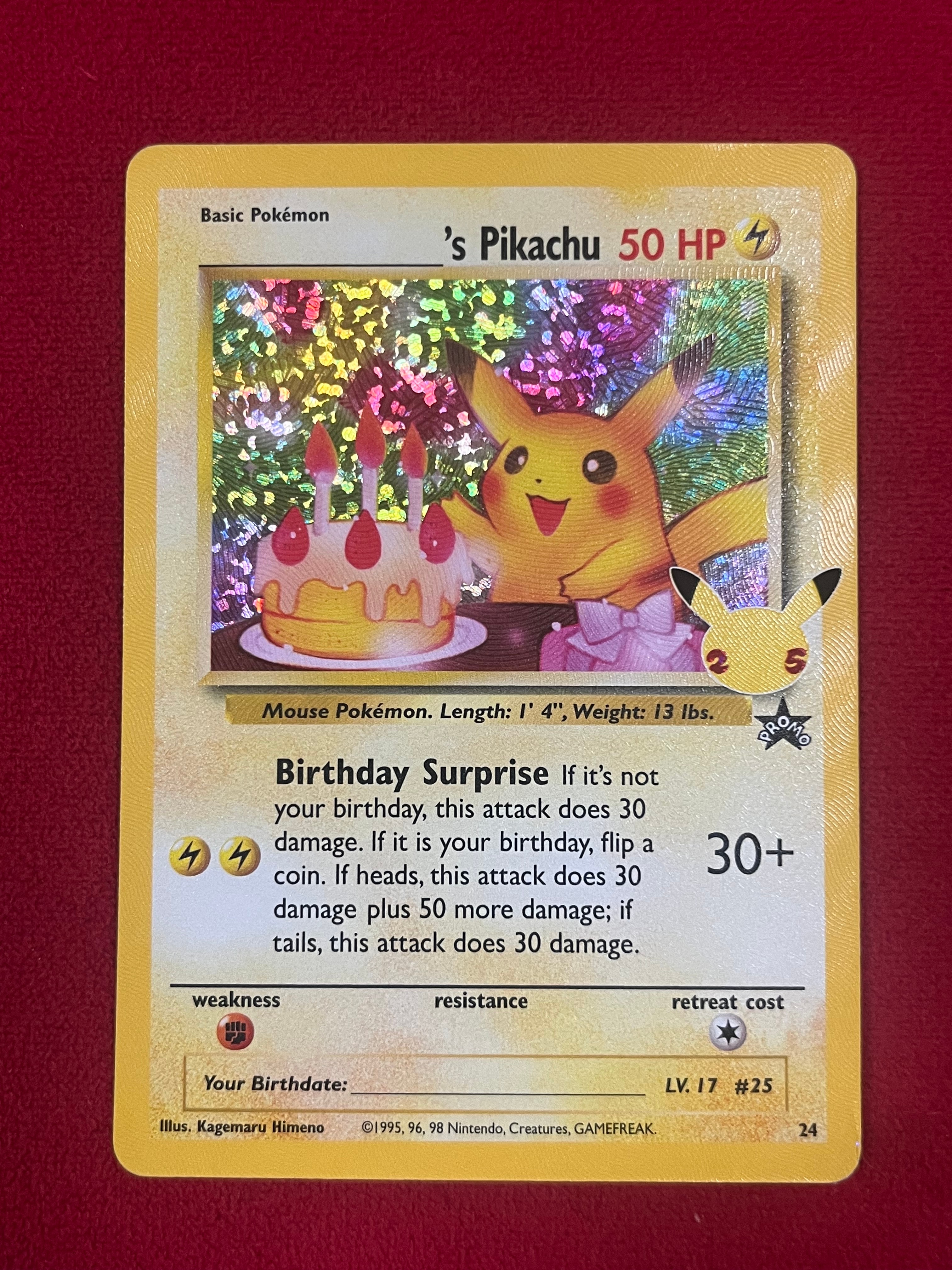 _のピカチュウ(お誕生日ピカチュウ)【英語版】(ソード&シールド「セレブレーションズ」)