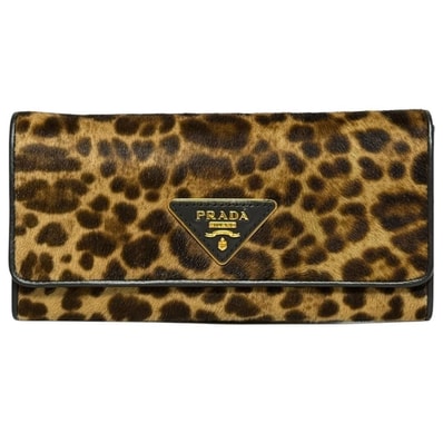プラダ レディース 長財布 ロング ウォレット レオパード柄 ハラコ レザー
