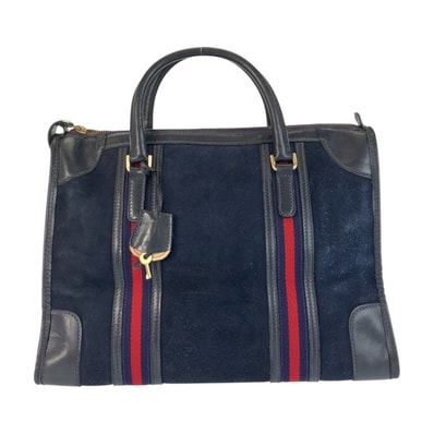 GUCCI グッチ シェリーライン ネイビー ゴールド金具 スウェード レザー/ ハンドバッグ 506744 【中古】