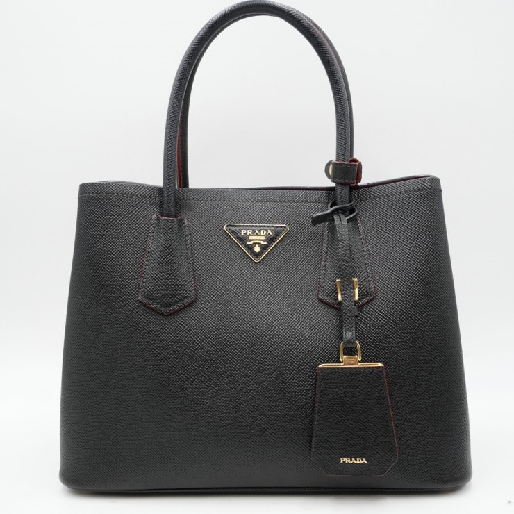 PRADA(プラダ)サフィアーノレザー トートバッグ ブラック ゴールド金具 レディース イタリア製 ネームタグ付【中古】