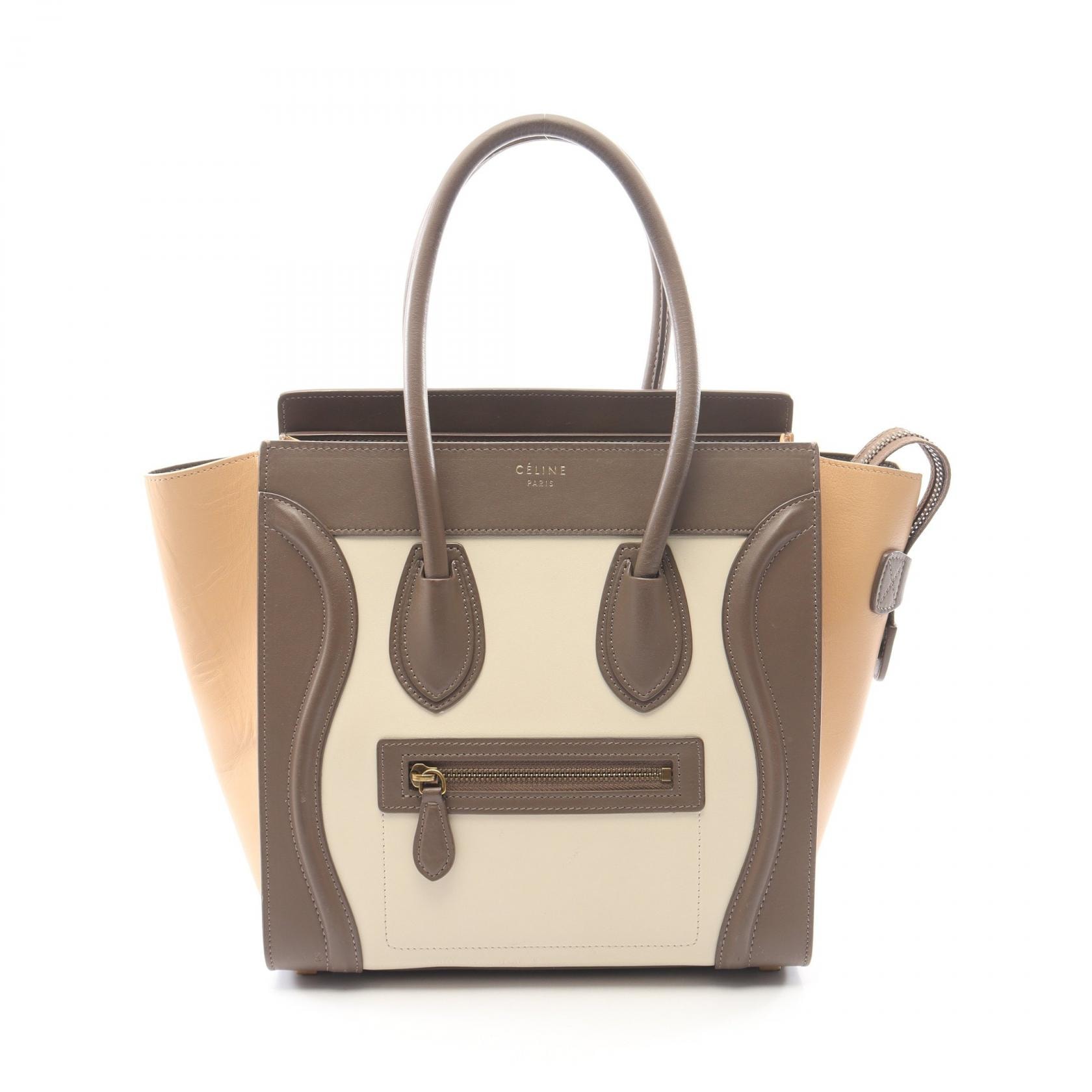 セリーヌ CELINE ラゲージ マイクロショッパー トートバッグ バッグ レザー レディース アイボリー系 / ベージュ系 / グレー系 【中古】