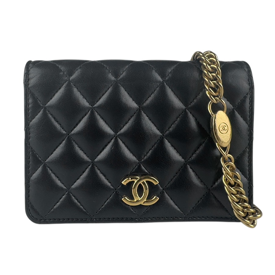 シャネル CHANEL  チェーンウォレット ラムスキン ブラック ゴールド レディース【中古】 z7618