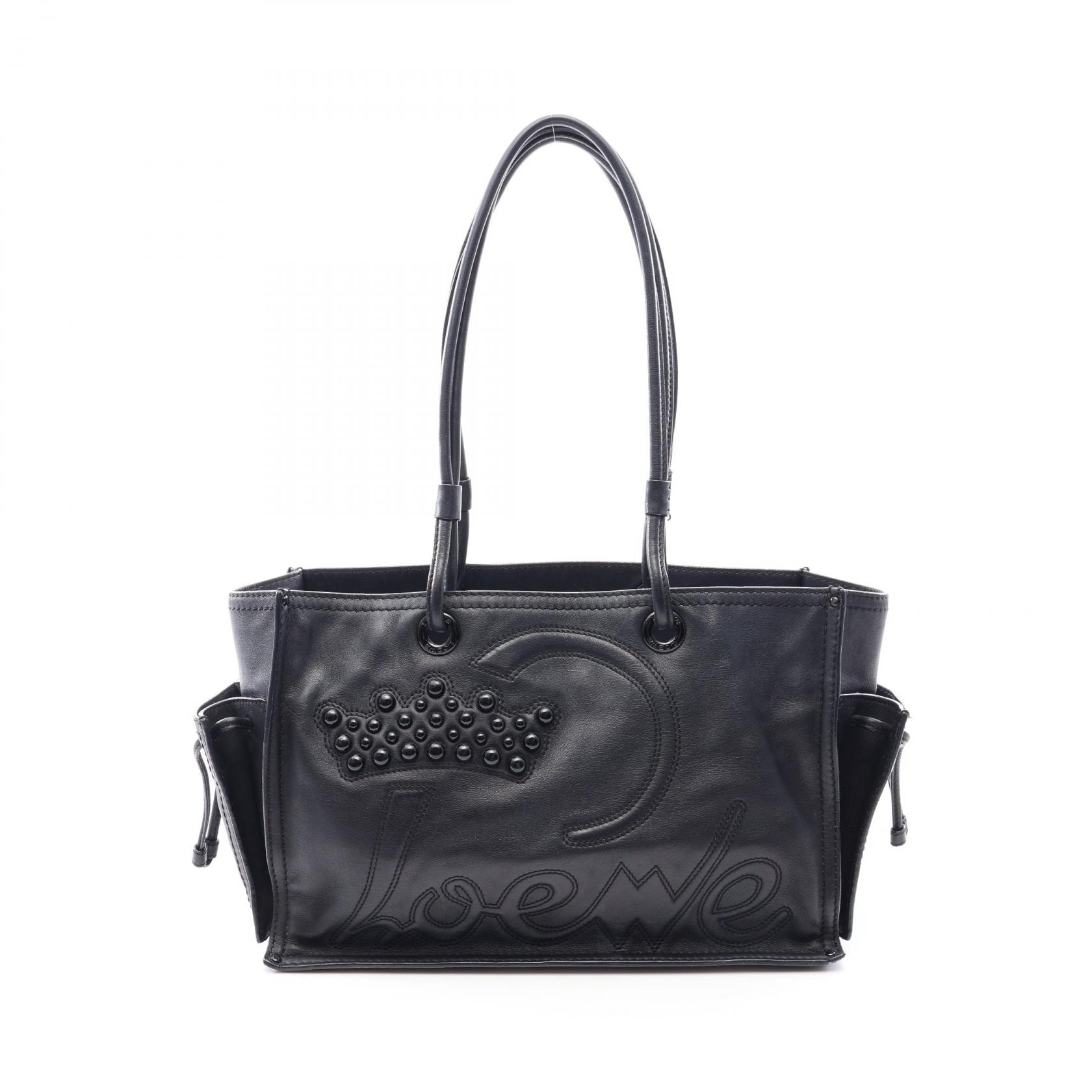 ロエベ LOEWE クラウン ロゴ トートバッグ バッグ レザー レディース ブラック系 【中古】
