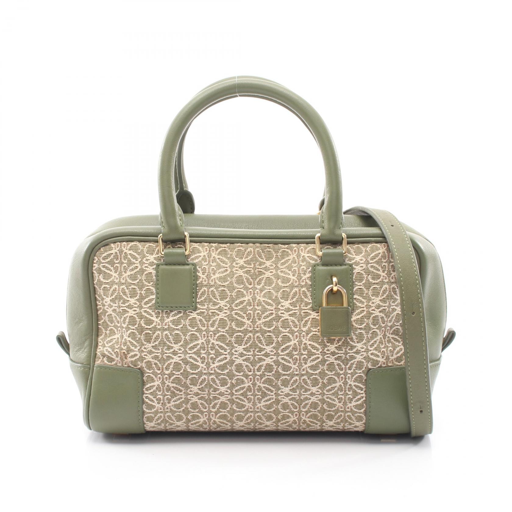 ロエベ LOEWE アマソナ23 リピート 2WAY ハンドバッグ バッグ キャンバス レザー レディース カーキ系 / ホワイト系 【中古】
