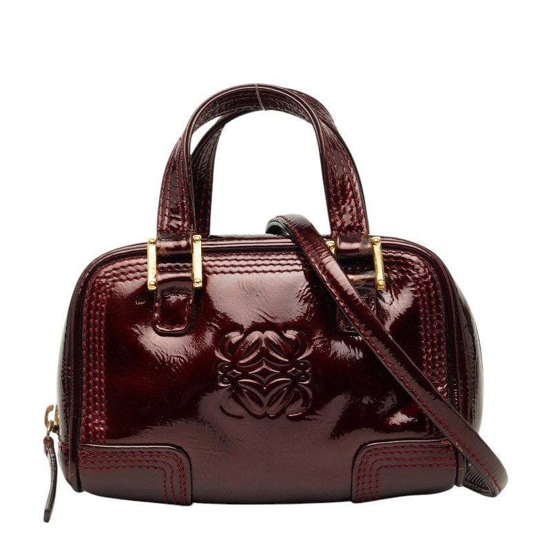 ロエベ アマソナ マイクロミニ ハンドバッグ ショルダーバッグ 2WAY ワインレッド ボルドー エナメル レディース LOEWE 【中古】