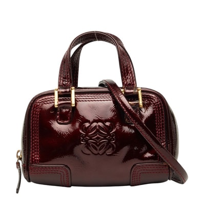 ロエベ アマソナ マイクロミニ ハンドバッグ ショルダーバッグ 2WAY ワインレッド ボルドー エナメル レディース LOEWE 【中古】
