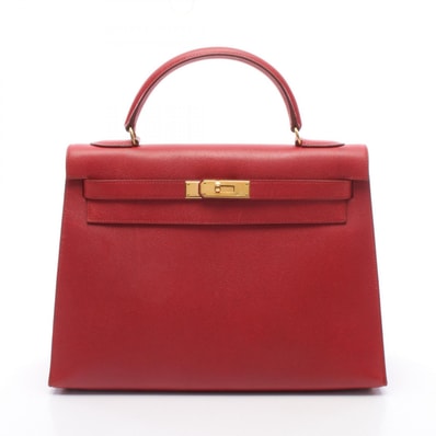 エルメス HERMES ケリー32 外縫い 2WAY ハンドバッグ バッグ レザー クシュベル クシュベル ルージュヴィフ □A刻印(1997年製造) レディース レッド系 【中古】