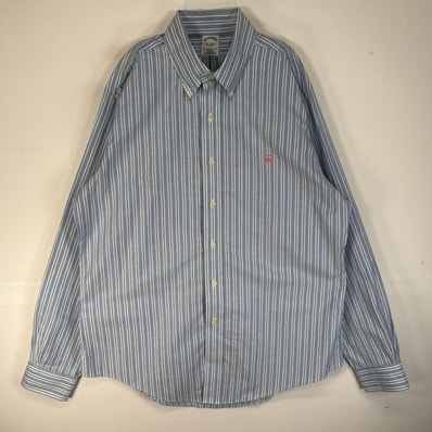 古着 ブルックスブラザーズ Brooks Brothers 長袖シャツ ロゴ 刺繍 SLIM FIT ボタンダウン L ブルー系 ストライプ メンズ