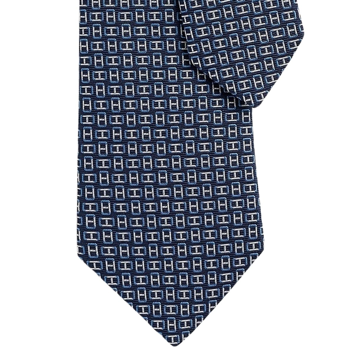 HERMES エルメス ネクタイ Hマイヨン マリン/白 (ホワイト)/アズュール シルク100% H336222T 04 新品